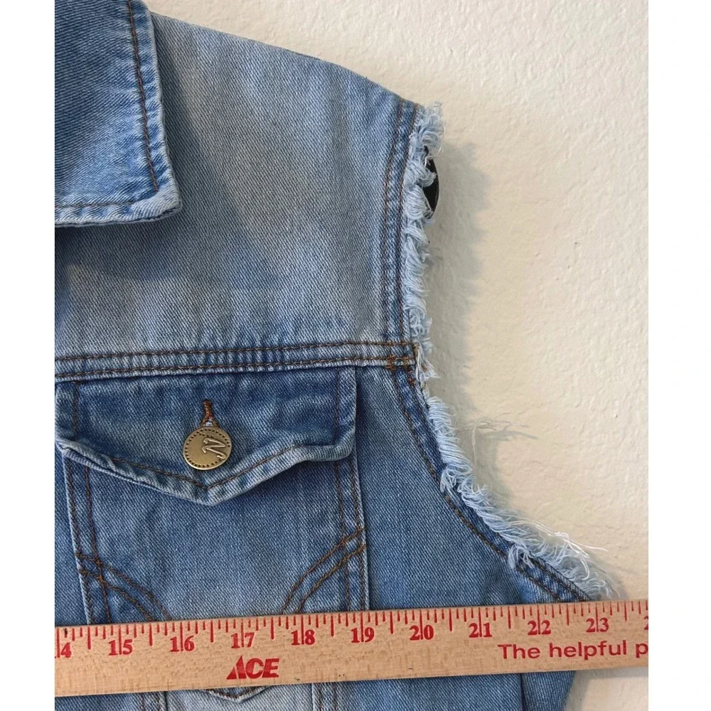 Distressed Streetwear Denim Vest Light Wash Frayed Sleeveless SZ XL
